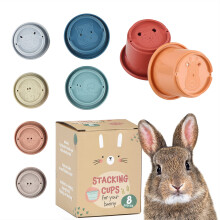 [8 PC] Stapelbekers voor konijnen - Tarwestro konijnenspeelgoed met schattige dierenmotieven - Bunny stapelbekers om met konijnen te spelen - Nestspe