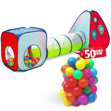 Kiddey 3-in-1 Pop-up-Spielzelt fr Kinder, Krabbeltunnel und Bllebad-Set mit 50 Spielbllen  3-teiliges, langlebiges Rollenspielhaus-Zelt fr Junge