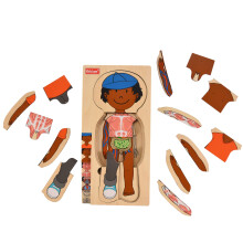 Kidzlane Afroamerikkalainen Boy Puinen My Body Puzzle taaperoille ja lapsille - 29-osainen tyttöjen anatomiapalapeli - Anatomia lapsille Luurankelulu