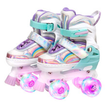 Skate Gear Rainbow -s dett v t, valaistut rullaluistimet/quad-rullaluistimet tyt ille ja pojille (pinkki - Quad Medium)