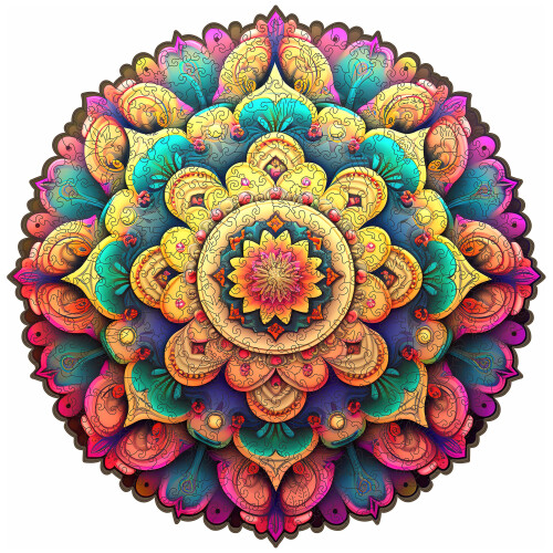 Mys Aurora Ξεχωριστά Ξύλινα Παζλ - Λουλούδι Mandala, 500 Τμχ 16.5'' x 16.4'', Πολυτελές Ξύλινο Παζλ