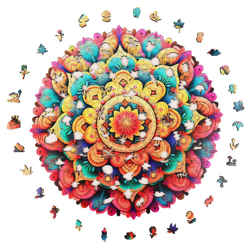 Mys Aurora Ξεχωριστά Ξύλινα Παζλ - Λουλούδι Mandala, 500 Τμχ 16.5'' x 16.4'', Πολυτελές Ξύλινο Παζλ 1