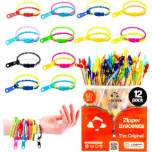 UpBrands Bi-Color 7 1/2-Inch Zipper Bracelets (12-Pack) | Kids' Trendy Dual-Tone Friendship Accessory Perfect Fidget Toy for Classroom and Parti