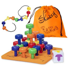 Skoolzy Toddler Peg Board 34 stk med skumplade sn?restreng og opbevaringspose - Pegboard til sm?b?rn - Stabling af Peg Board - Color Matching & S