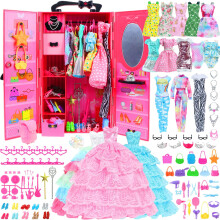 BJDBUS 110-teiliger Puppenschrank mit Kleidung und Accessoires, Schrankset fr 11,5-Zoll-Puppen, zur Aufbewahrung von Hochzeitskleidern, modischen Kl
