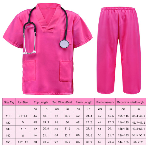 ZZIHAN Costume da Dottore per Bambini Completo Scrubs Rosa Accessori Gioco 1