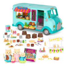 Lil Woodzeez - Conjunto de jogos de doces e guloseimas de madressilva - 107 peas Food Truck e comida de simulao - Famlia de gatos com livro d