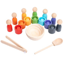 Montessori Balls in Cups Wooden Peg Dolls in Cups Toddler Color Sorting Toys and Matching Game Preschool Learning Activities Educational Fine Motor