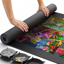 Tappetino puzzle Tappetino puzzle e 3 vassoi puzzle Tappetino puzzle arrotolabile 63 x 35 cm Organizzatore portatile grande tappetino puzzle Fino