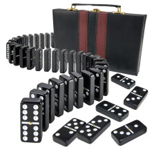 Playbees Jumbo Double Six Dominoes Set - 28 Black Classic Tiles in Faux Leather Case - Fun Educational Toy for Kids Boys Girls Classroom Kit Class