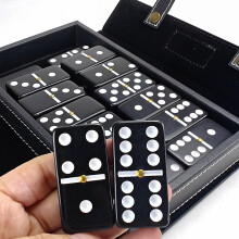 Bucher&Rossini Dominoes Set Double 6 - Claasic Black Domino's Game Set with Metal Surface for Adults and Kids Idea Gift Present for Domino Players or