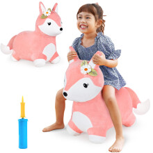 iPlay iLearn Bouncy Pals Pink Fox Hopping Horse, gonfiabile per bambine, giocattolo da esterno, peluche da cavalcare, regalo di compleanno per ba