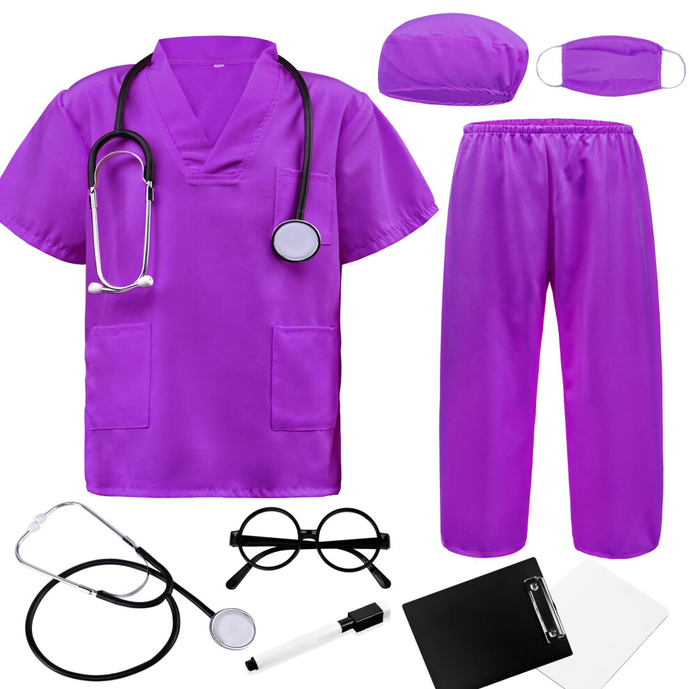 Costume De Docteur Zzihan Pour Enfants, Ensemble De Blouses Violettes, Costume D'infirmièRe, Costume De VéTéRinaire, Manteau De Docteur, Accessoi-image