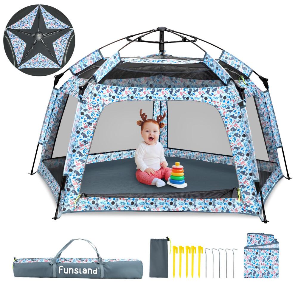 Funsland Playpen Pop-Up Tent for Baby - Outdoor Play Tent for Beach with Canopy Portable Play Yard for Kids and Toddlers-image-OPC-PGMC6XW-NEW