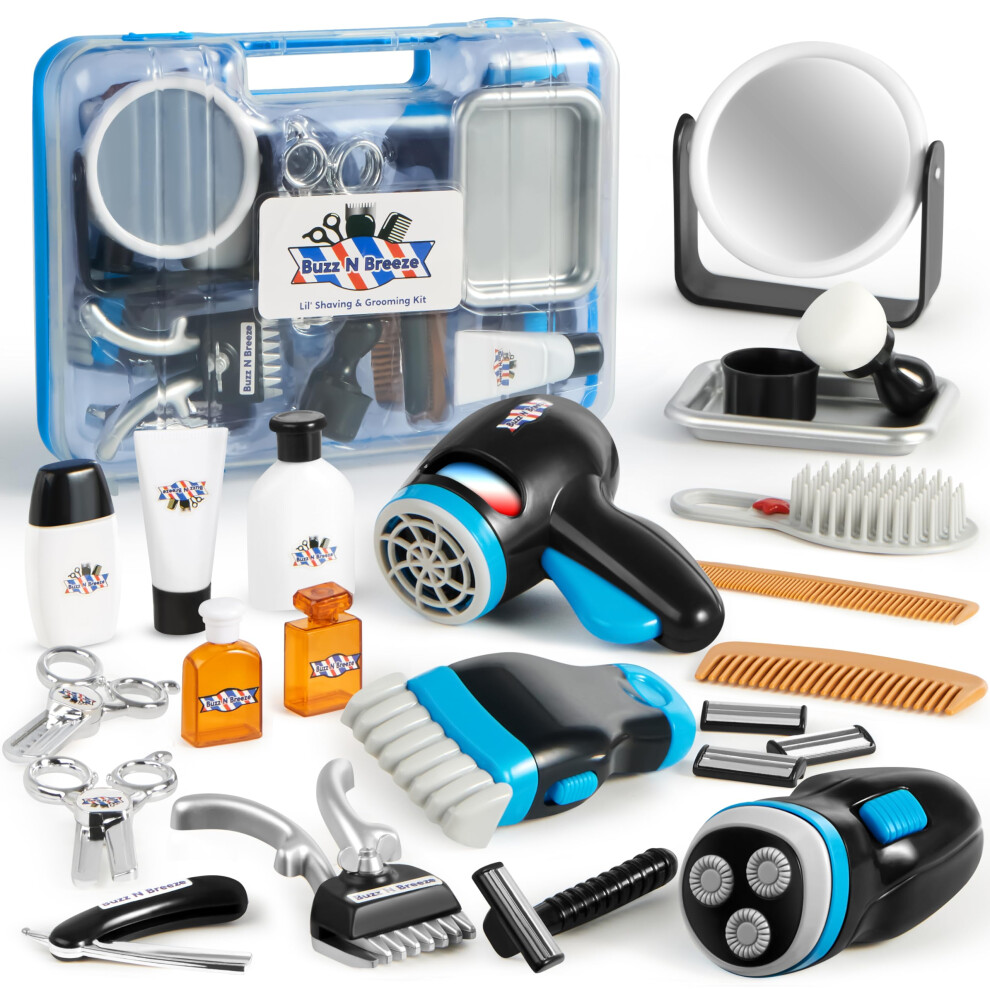 JOYIN Barber Shop Pretend Play Toy 23 Pcs Kit de rasage pour enfants pour gar   ons Kit de coupe de cheveux pour gar   ons de 3 ans et plus Cadeau d'