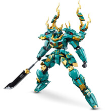 HIGH GODO Mech Robot Building Blocks Set for Adults Cool Green Dragon Warrior Model Kit with Long Spear Toy Playset 704 pcs Collectible Mythica