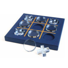 Modern Tic Tac Toe for Home Decoration Tic Tac Toe Game with Blue Leather and Acrylic Pieces Decorative Tic Tac Toe Table Top Decoration Housewar