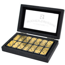 Bucher&Rossini Metal Surface Dominoes Set Double 6 for Adults and Kids - Claasic 28Pieces Gold Metal Surface Domino's Game Set Idea Gift Present for D