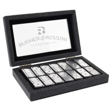 Bucher&Rossini Metal Surface Dominoes Set Double 6 - Claasic Black Domino's Game Set with Silver Metal Surface for Adults and Kids Ideal Gift for Domi