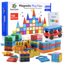 SUNNY AUNTIE Magnetic Tiles 100 PCS with 2 Cars Magnetic Tiles for Kids & Toddlers Toy for 3 4 5 6 7 8 Year Old Boys & Girls Gift Box