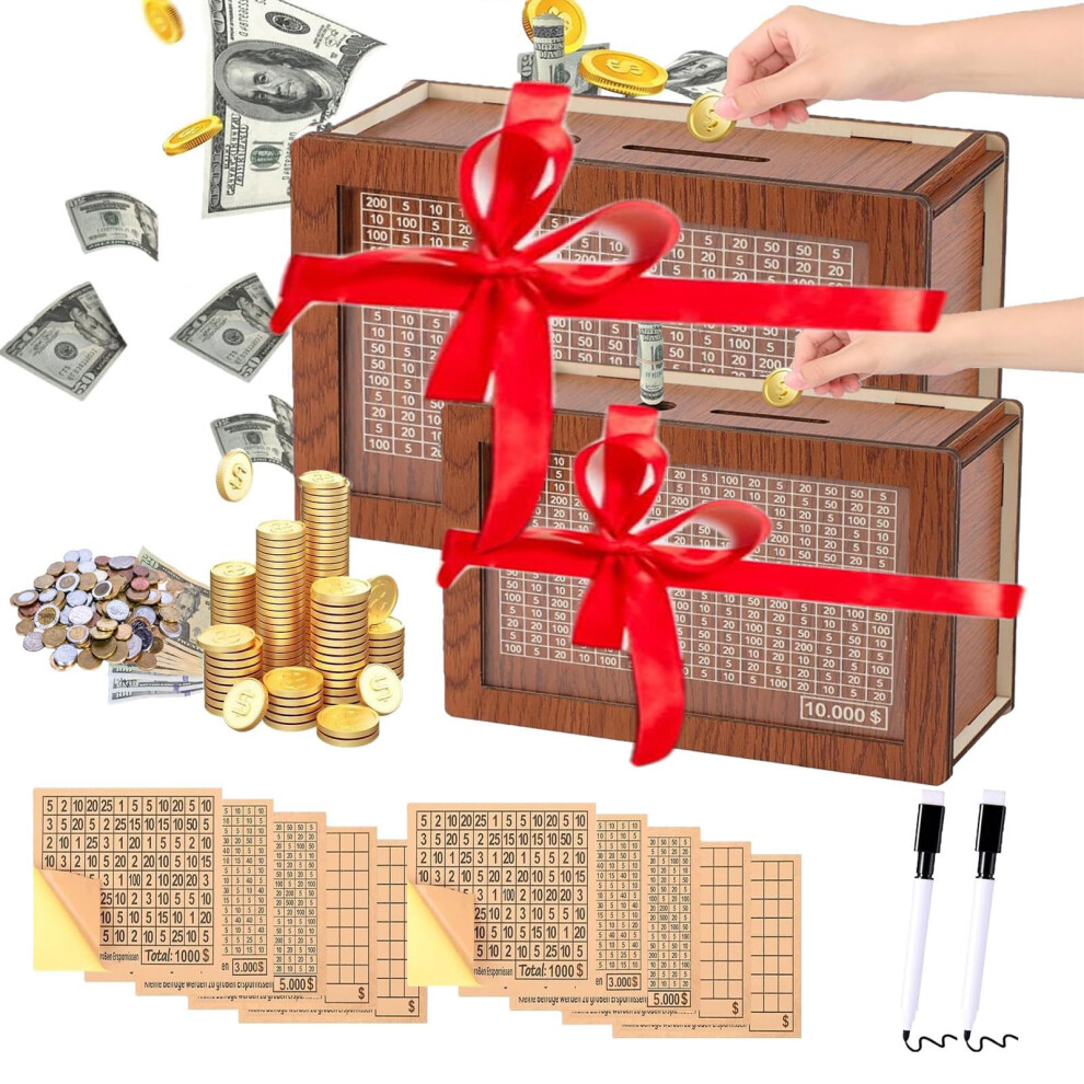 ?2 Paczki? Skarbonka Skarbonka Drewniana Skarbonka Dla Dzieci Dorosli Chlopiec Dziewczyna Kasetka Wielokrotnego Uzytku Skarbonka Drewniana Skarbonka-image