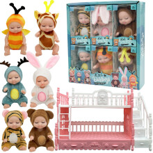 SwankyStyle 6 Pcs Mini Poupées Bébé avec Tenues Animales & Lit Superposé - Idéal pour Enfants