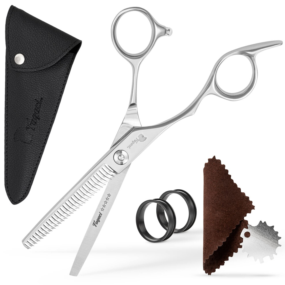 Fagaci Left Handed Professional Thinning Shears 6 Inch With Extremely Sharp Blades 440C Steel Thinning Scissors Durable Smooth Motion & Fine Cut H