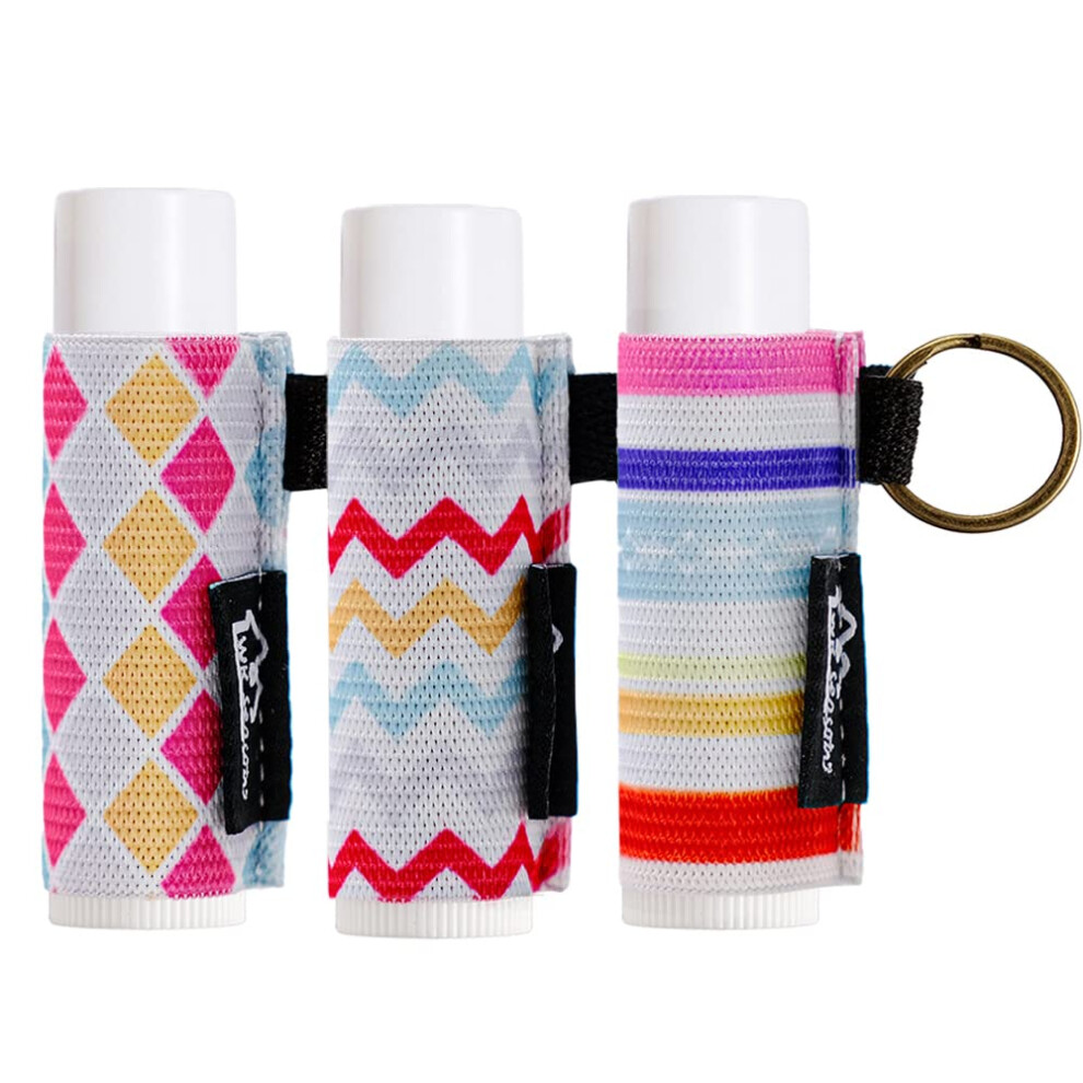 Wk Ieason - Llavero Con Clip Para B Lsamo Labial Y Funda Para L Piz Labial (Estampado De Tiras)-image