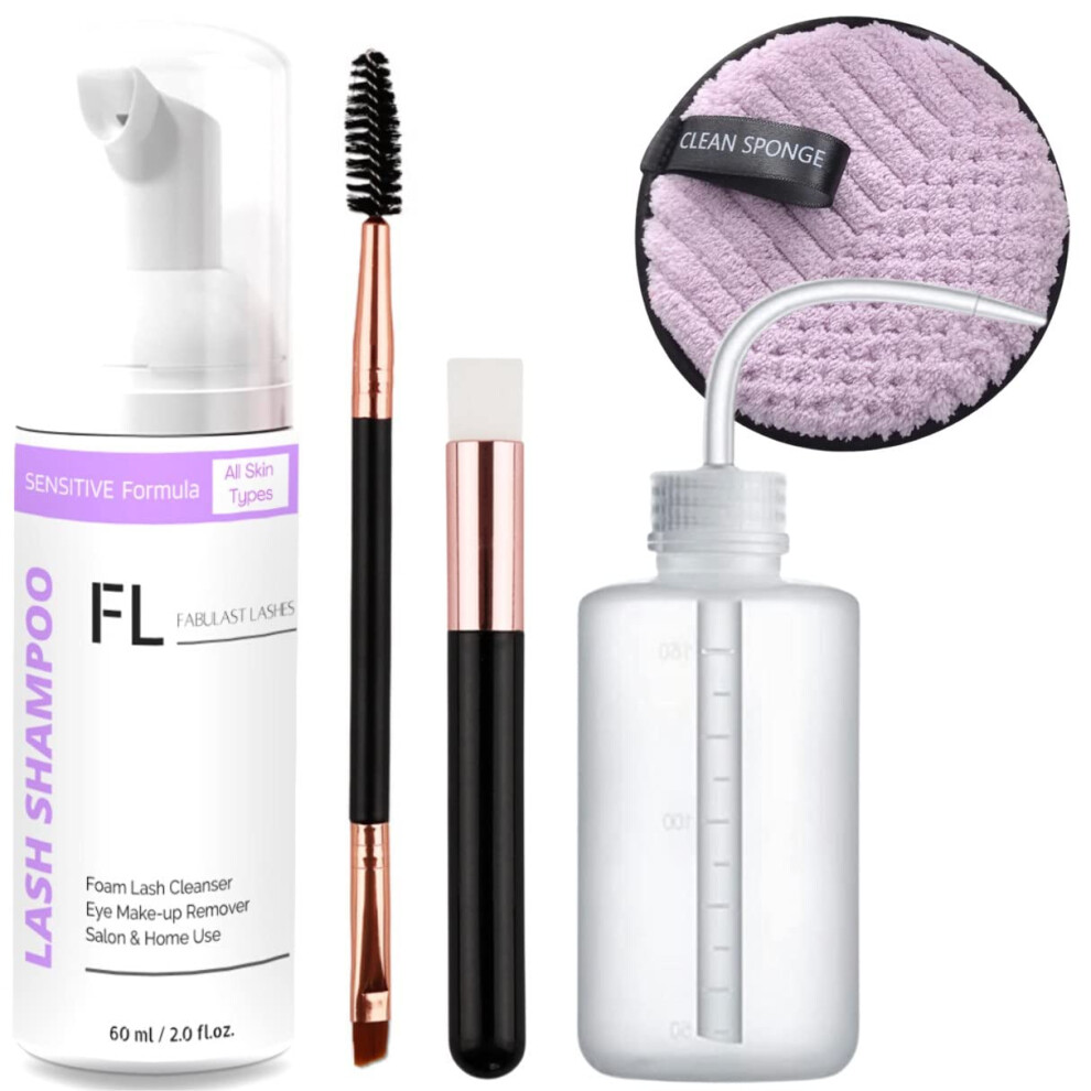 Eyelash Cleanser for Extensions Kit - Sensitive Lash Wash for Eyelash Extensions and Natural Lashes | Oil FREE Makeup & Mascara Remover Lash Cleaner S