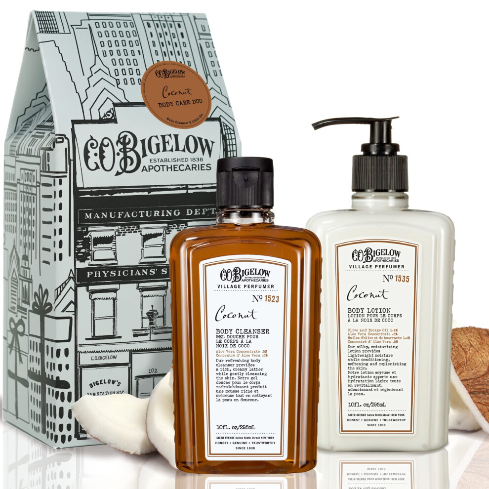 C. O. Bigelow C.o. Bigelow Apothecary Duo Coconut Body Care Gift Box With Body Soap & Lotion Gift Set Of Two - Moisturizing Lotion & Liquid Body Wash For Dry Skin