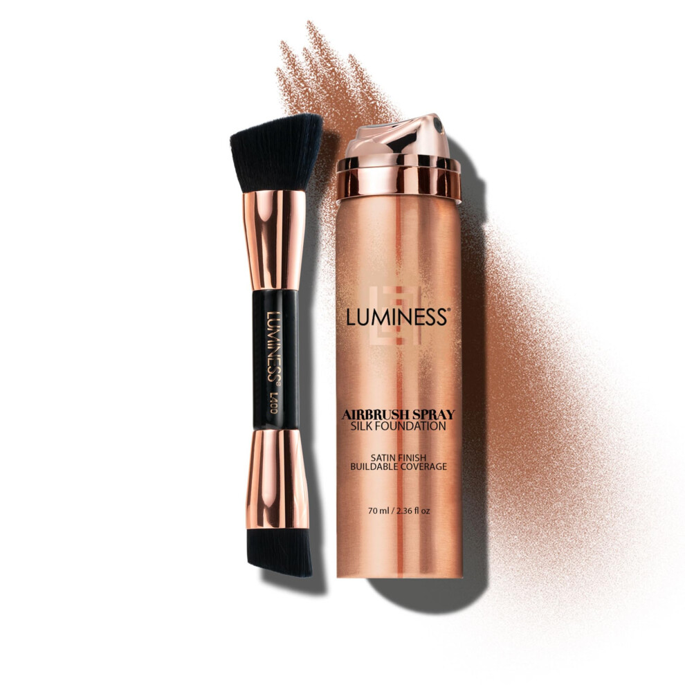 Luminess Silk Airbrush Spray Foundation & Buffing Brush Kit - Full Coverage Foundation & Dual-Sided Buffing Brush - Buildable Coverage Anti-Aging For