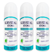 KRYSTAL STONE Deodorant Roll On Natural Mineral Salts with Aloe Vera (3-Pack) - CLEAR & CLEAN Beauty Formula - FRAGANCE FREE - Great for sensitive ski