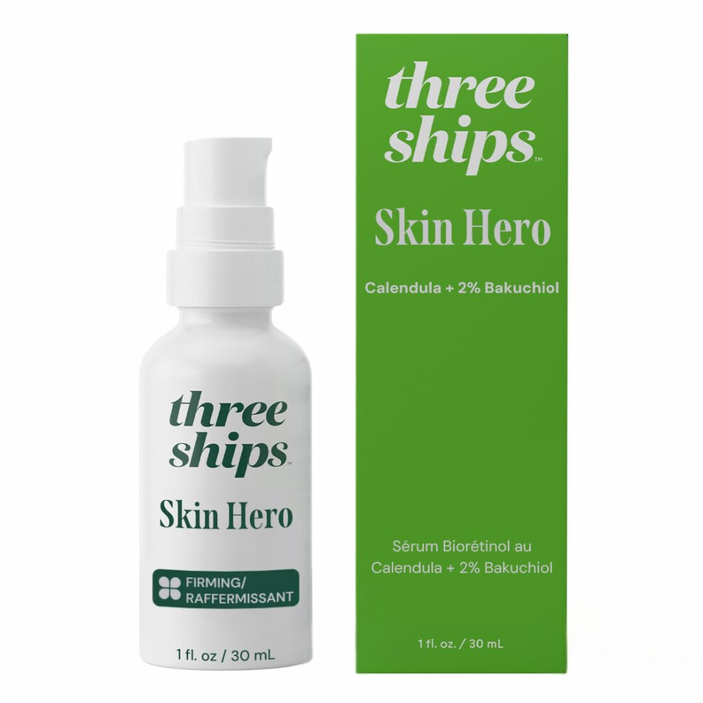 Three Ships Skin Hero Bio Retinol Serum With Calendula + 2% Bakuchiol- Reduces Appearance Of Fine Lines And Breakouts Supports Skin Firmness (1 Floz)
