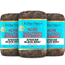 It's Pure Natural African Black Soap Bars with Acne Solution (Pack of 3) Organic Raw Soap for Face & Body Acne Treatment & Dark Spot Remover [Ma
