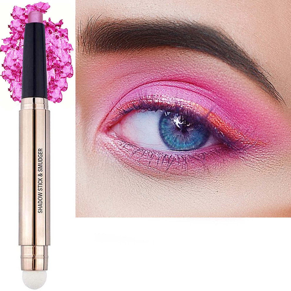 2 in 1 Pink Eyeshadow Stick  Cream Smooth Shimmer Hot Pink Eyeshadow Pencil  Hypoallergenic Waterproof Long Lasting Multi-Dimensional Eye Shadow Highl-image-OPC-PGMCBK6-NEW