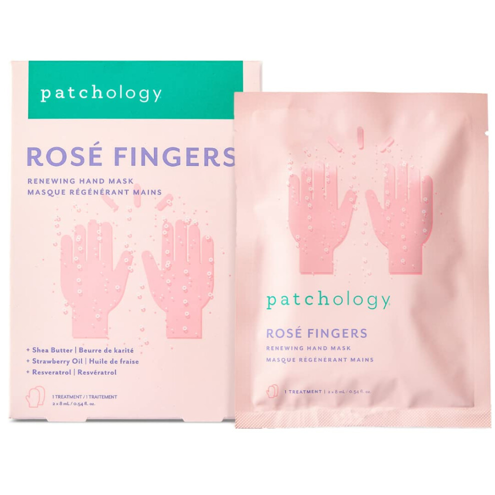 Patchology Rose Fingers Renewing Hand Mask - Strawberry Scented Moisturizing Gloves  Hand Masks for Dry & Cracked Hands  Shea Butter Repairing Hand Ma-image-OPC-PGMCBTM-NEW