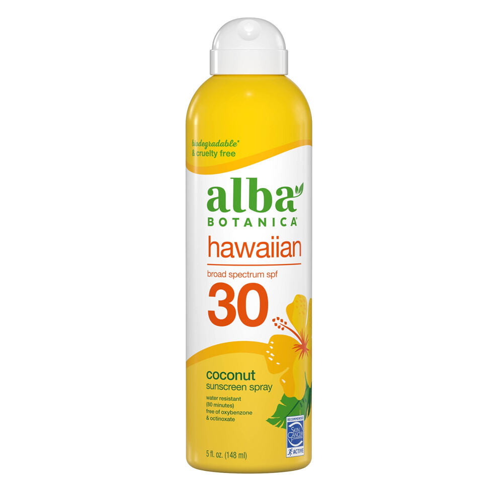 Alba Botanica Sunscreen Spray For Face And Body Broad Spectrum Spf 30 Sunscreen Hawaiian Coconut Water Resistant And Biodegradable 5 Fl. Oz. Bottl