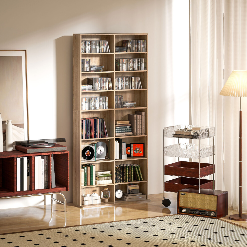 Homcom 640 Cd Storage Unit 360 Dvd Storage Tower W/ 18 Compartments Natural 5063603495074
