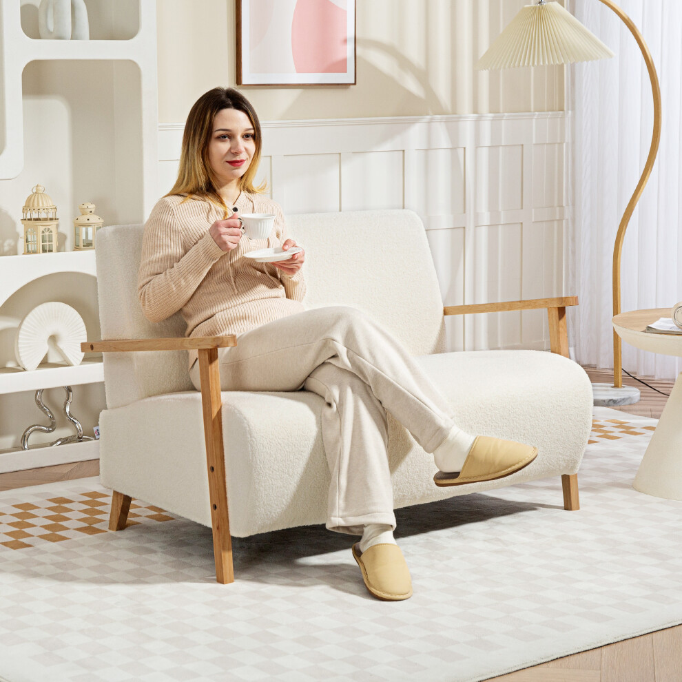 B&Q - 2 Seater SofaFabric Modern Loveseat For Living RoomCream - Image 2