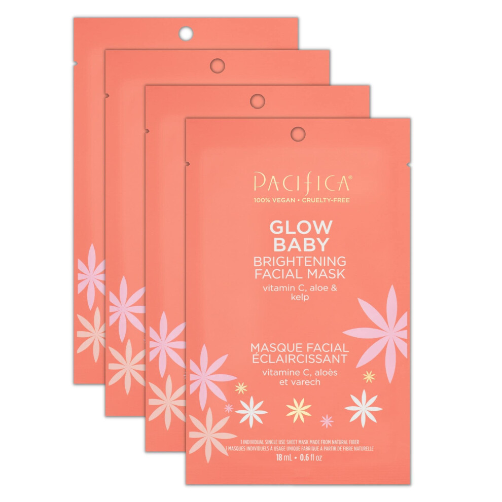 Pacifica Beauty Glow Baby Brightening Facial Mask  Skincare  Vitamin C  Aloe  Kelp  Fine Lines  Wrinkles  Dark Spots  Dry Skin  Cooling Mask  Face Mas