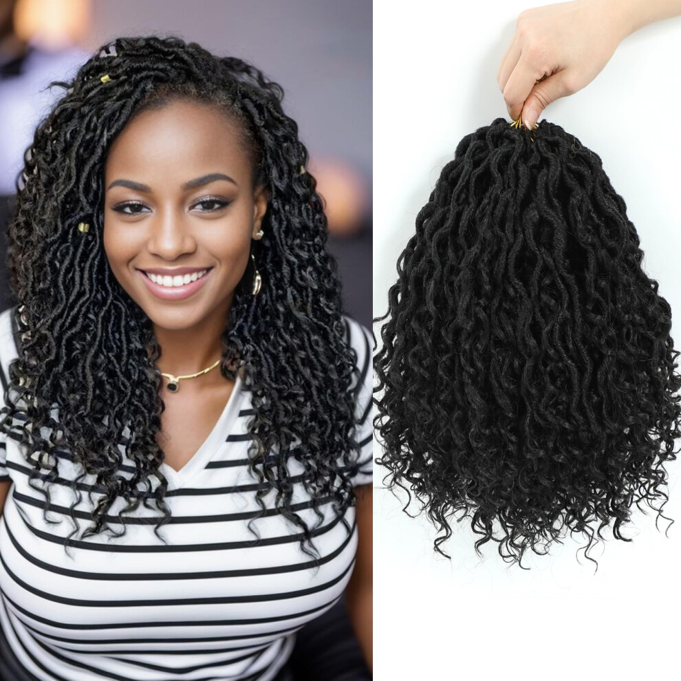 Yorostar Unisex New Goddess Locs Crochet Hair 8 Packs 10Inch River Locs Crochet Hair Pre-Looped Curly Faux Locs Crochet Hair Boho Hippie Locs Crochet Braids Hair For