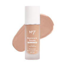 No7 Restore & Renew Multi Action Serum Foundation - Cool Vanilla - Tekut make-up s vitamnem C Vitamin E a kolagenem na oblicej - Srum pro krsu pl