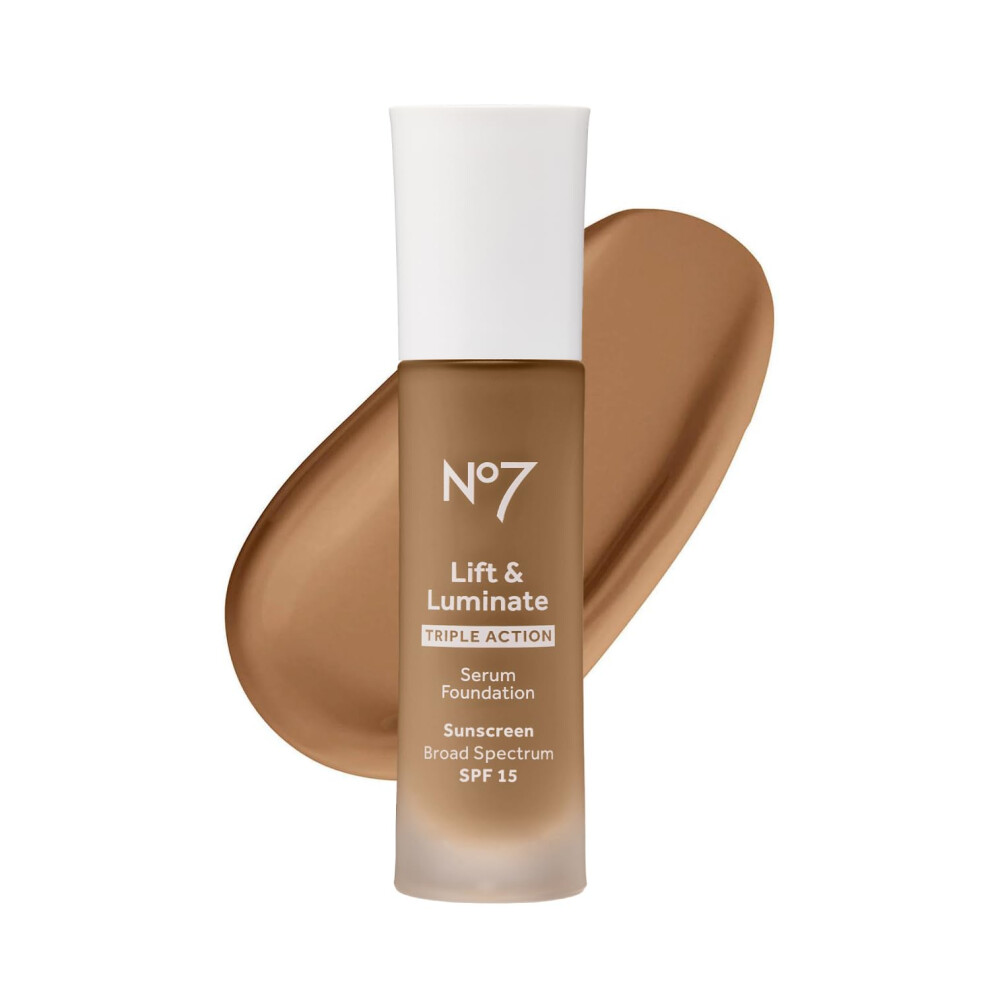 No7 Lift & Luminate Triple Action Serum Foundation - Bamboo - Liquid Foundation Makeup with SPF 15 for Dewy  Glowy Base - Radiant Serum Foundation for
