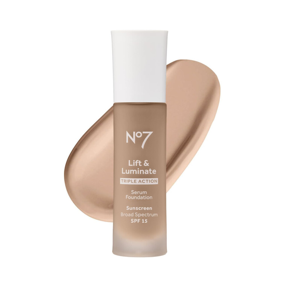 No7 Lift & Luminate Triple Action Serum Foundation - Calico - Liquid Foundation Makeup with SPF 15 for Dewy  Glowy Base - Radiant Serum Foundation for