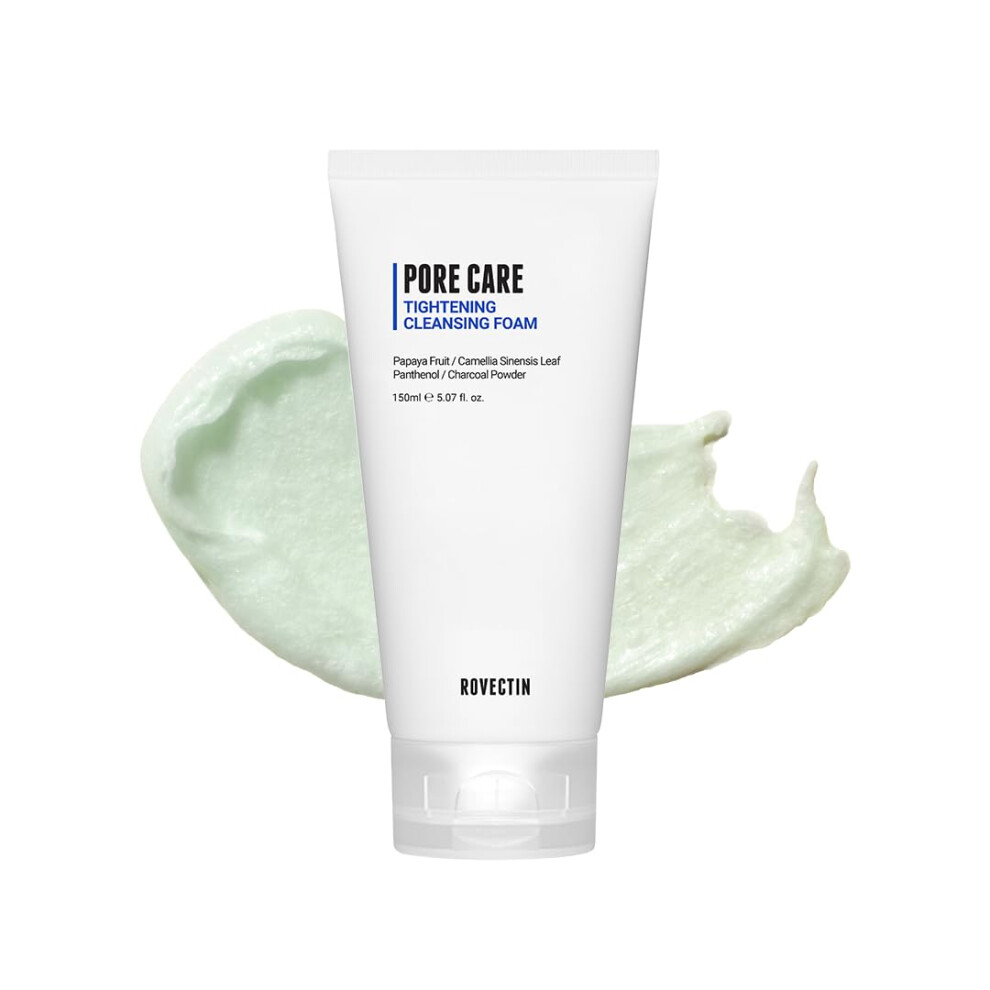 Rovectin Green Pore Tightening Cleansing Foam | Papaya Glycerin Charcoal Powder Aha/Bha/Pha For Refining Pore Size Non-Irritating | Oily Dull Ski