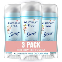 Secret Deodorant Aluminum Free for Women 48hr Odor Protection Free of Parabens Dyes Talc & Baking Soda Cherry Blossom Scent 2.4 oz (Pack Of 3