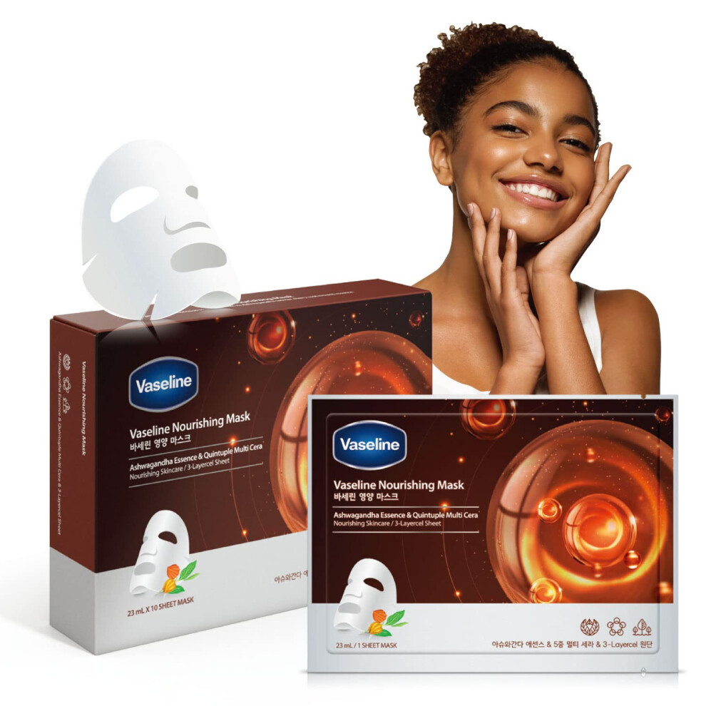 Vaseline Face Facial Mask Sheet Skin Care Essence  HYDRATION RETENTION  SKIN BARRIER REINFORCEMENT [Made in Korea] 10 Count (10 Count  Nourishing)