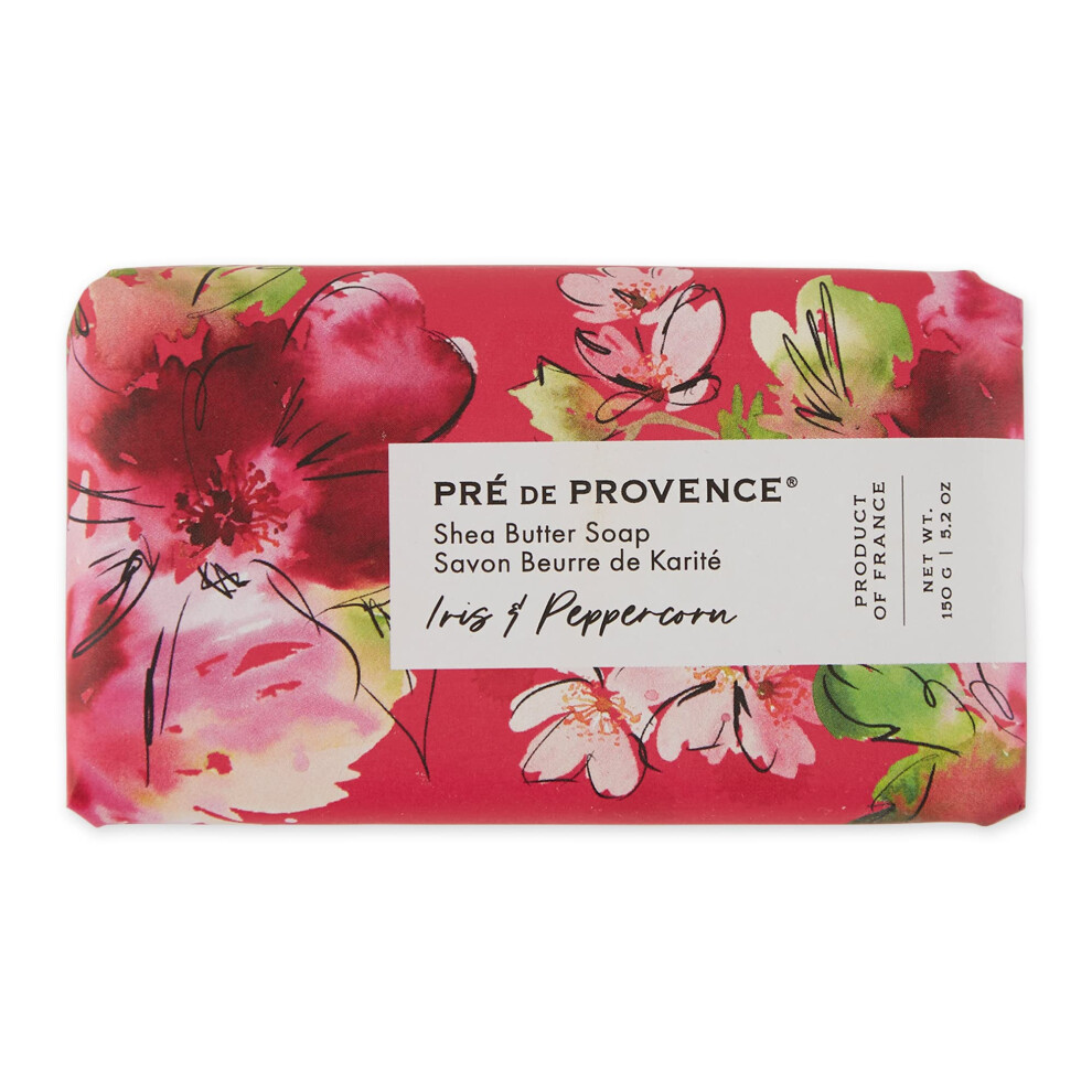 Pre De Provence Wrapped Artisanal Soap Bar Organic Shea Butter Enriched Natural French Skincare Quad Milled For A Rich Smooth Lather Iris & Pepper