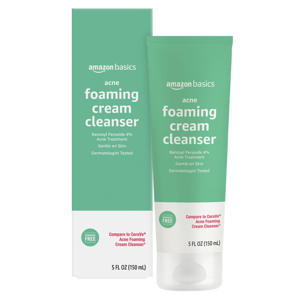 Amazon Basics Acne Cream Cleanser with 4% Benzoyl Peroxide  5 Fluid Ounces  1-Pack