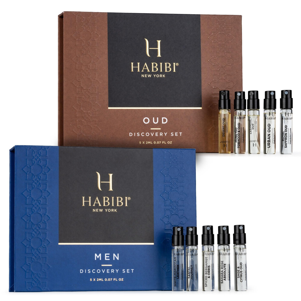 H Habibi Men's Perfume & Oud Perfume Sample Sets - Cologne For Men Men's Cologne Sampler 10 Mini Sprays (2 Ml Each) Made In Usa